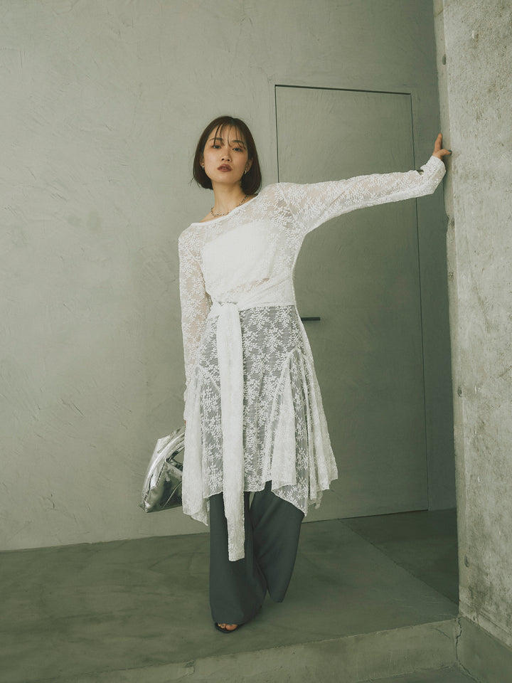 [予約]ラッフルレースロングトップス/オフ