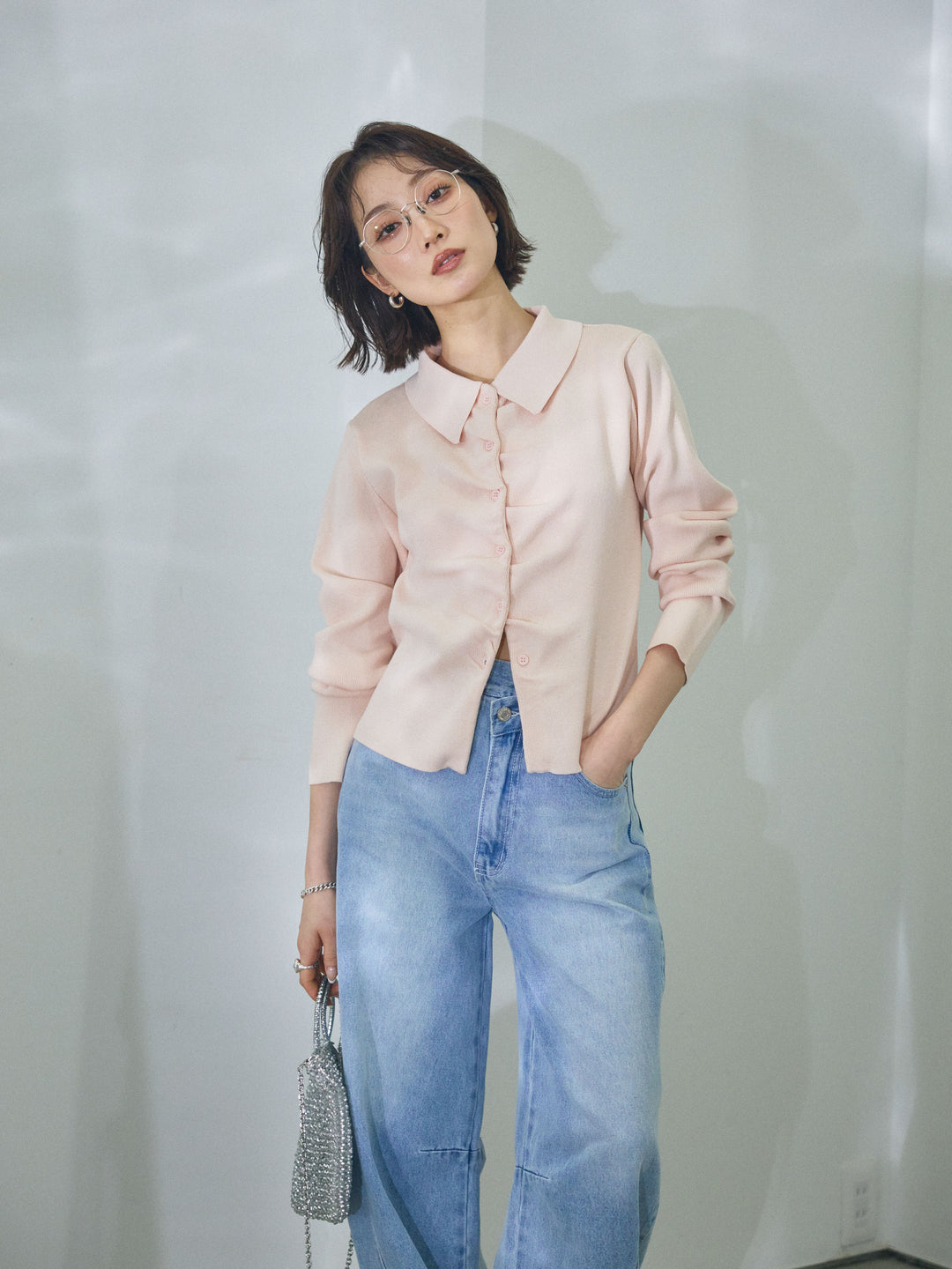 【Allure】[SET]襟付きギャザーニットカーディガン+襟付きギャザーニットカーディガン(2set)