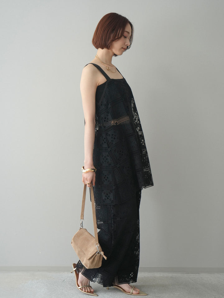 [SET]配色パネルレースキャミソール+パネルレースイージーパンツ(2set)