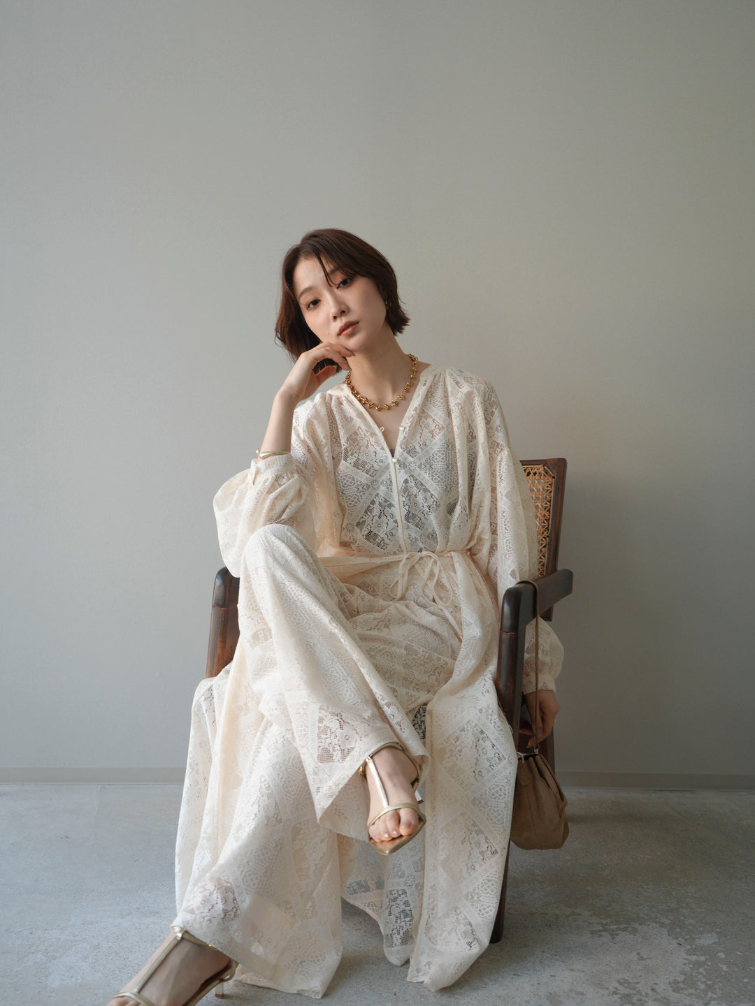 [SET]シアーレースロングガウン+シアーレースイージーパンツ(2set)