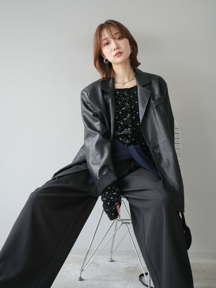 [予約]フェイクレザーテーラードジャケット/ブラック