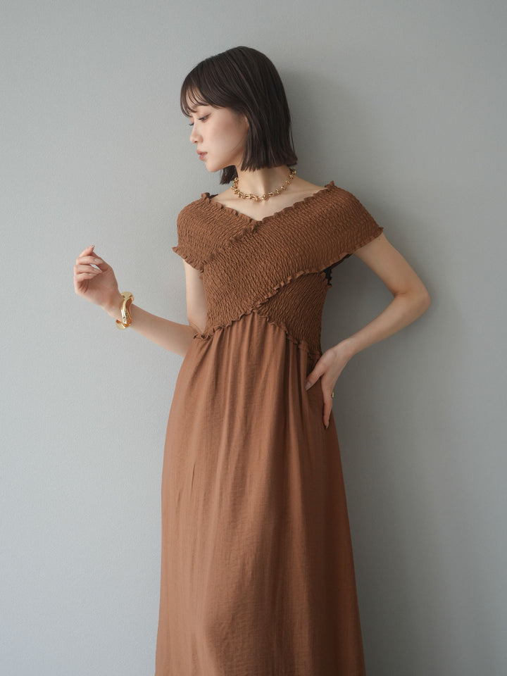 [SET]シャーリングクロスワンピース+シャーリングクロスワンピース(2set)