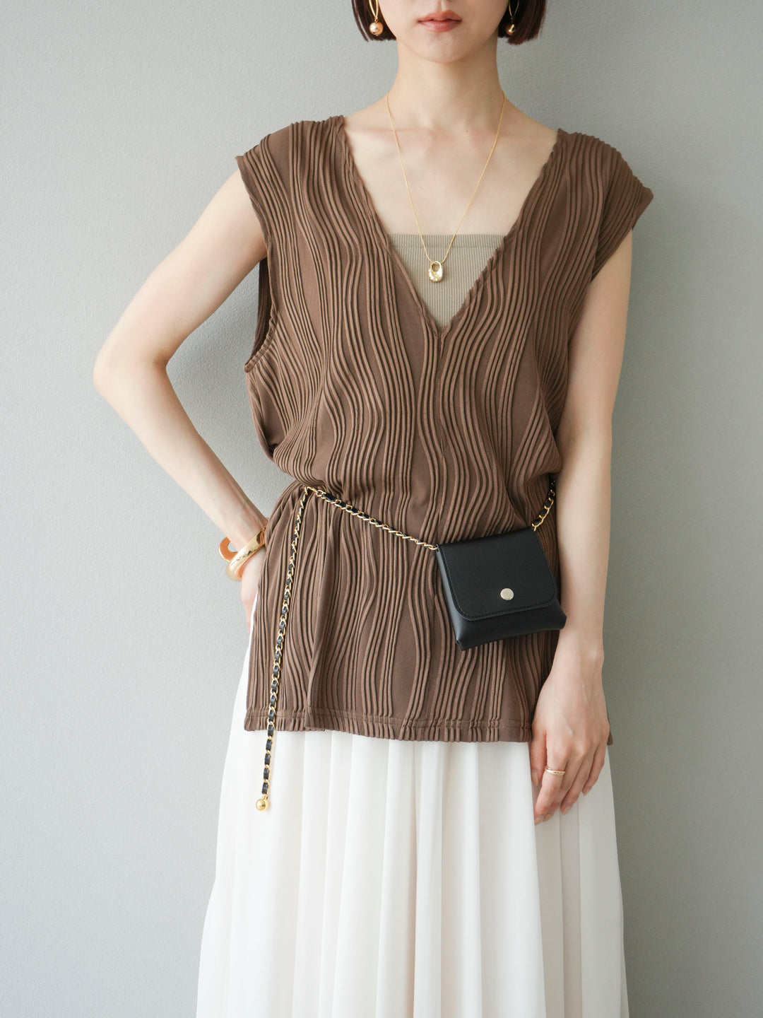 [SET] 波浪滾邊V領背心 + 波浪滾邊V領背心 (2套)