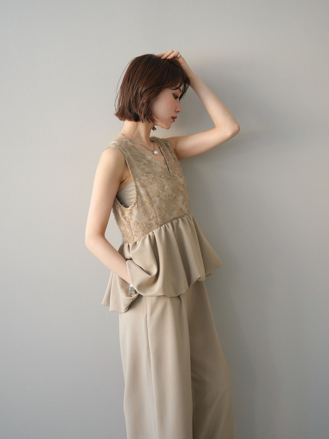 [SET]ジャガードレースぺプラムドッキングサロペット+選べるアクセセット(2set)