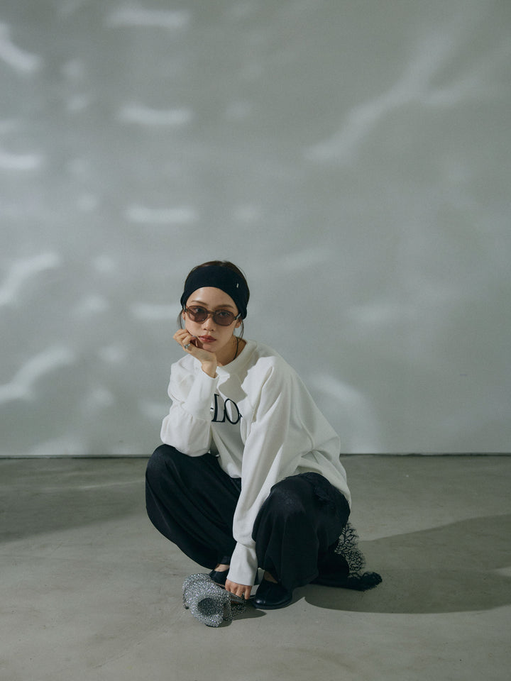 【Allure】[SET]ブークレダンボールロゴ刺繍プルオーバー+ワッシャーサテンタックジョガーパンツ+アシンメトリーサテンレースキャミソール(3set)