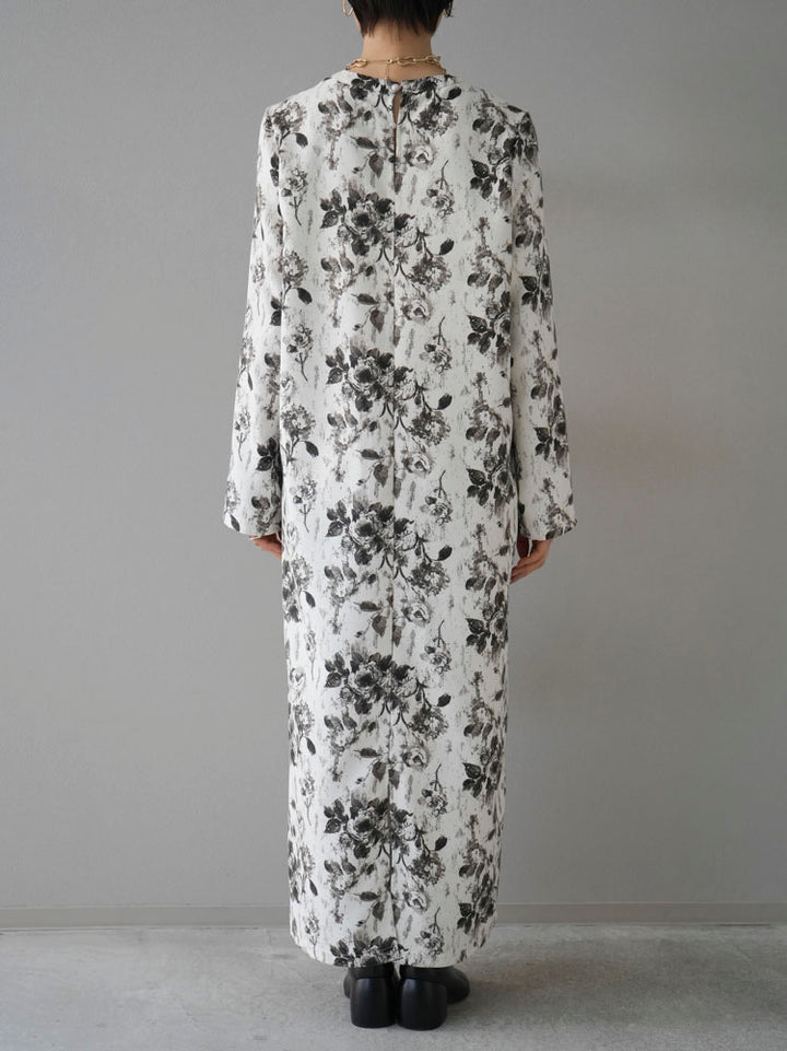 [Pre-order] Flower Print Narrow Long Dress/Off-White