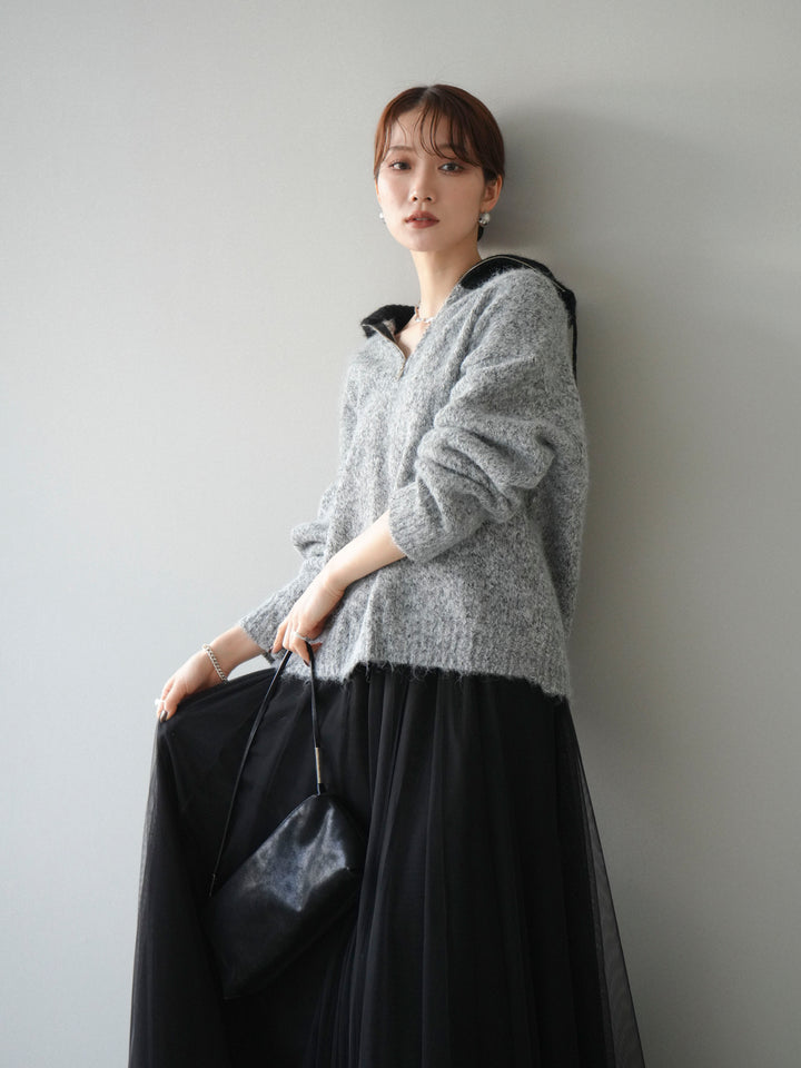 [予約]バイカラージップニットプルオーバー/gray