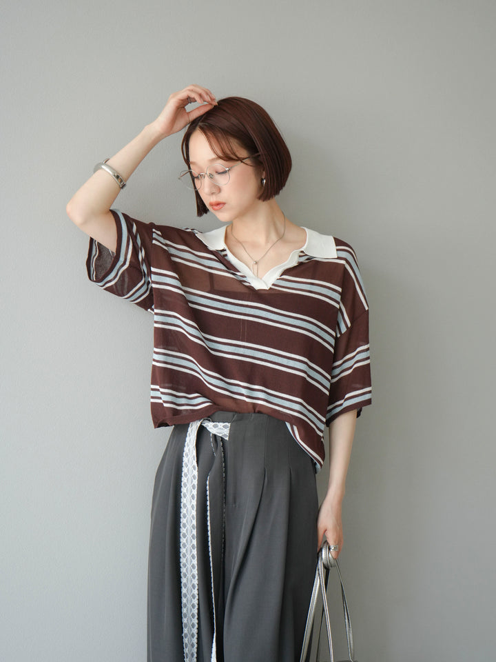 [予約]シアーポロニットプルオーバー/ブラウンボーダー