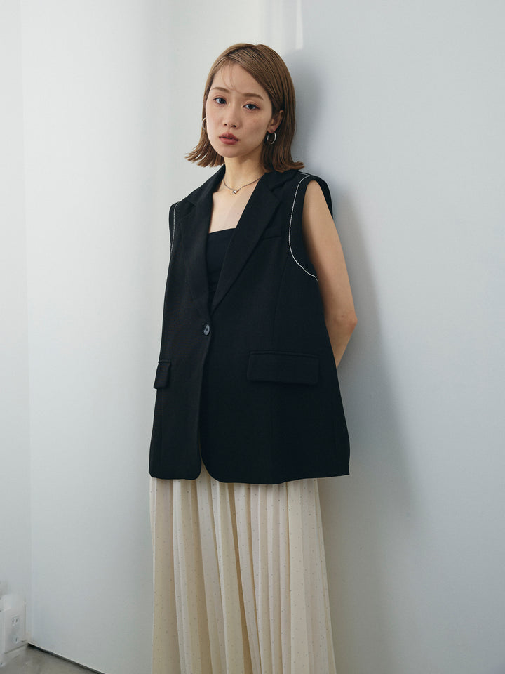 [予約]ステッチデザインベスト/ブラック