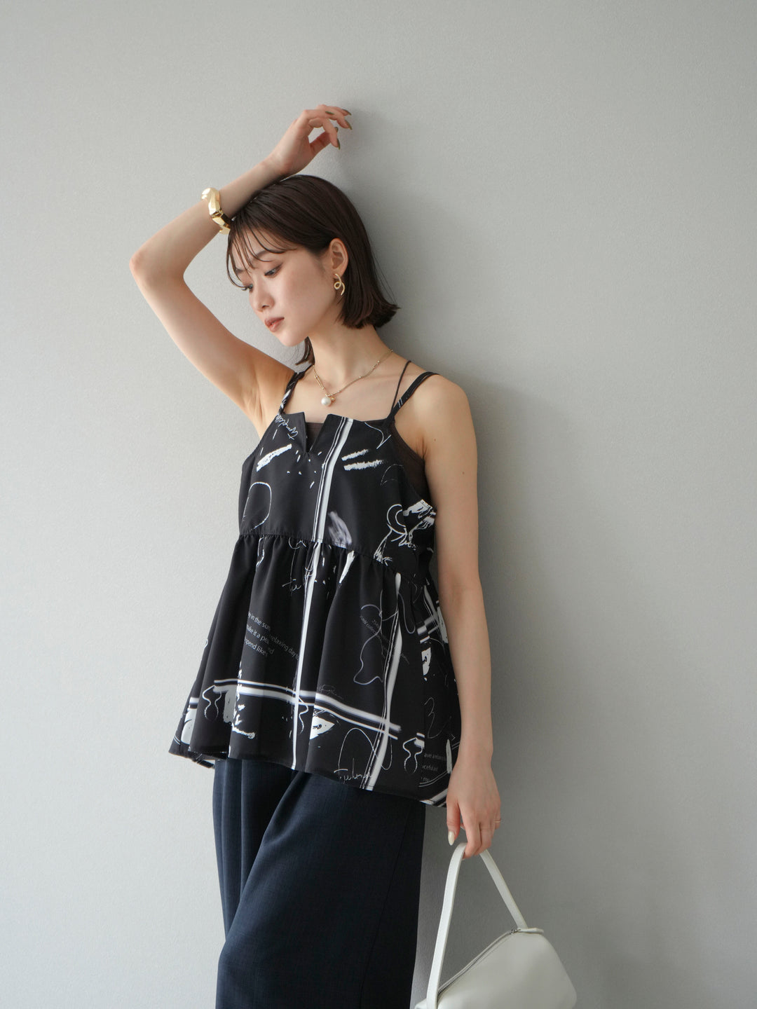 [予約]ペイント柄キャミソール/ブラック