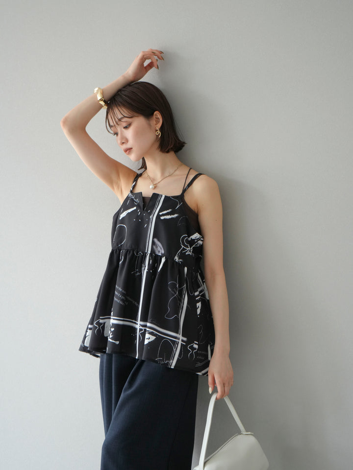 [予約]ペイント柄キャミソール/ブラック