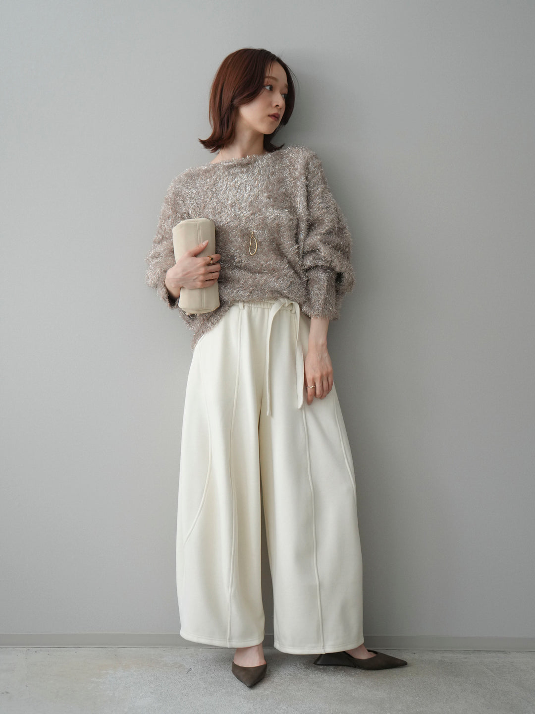 [予約]ラメシャギードルマンニットプルオーバー/beige