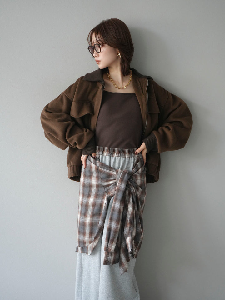 [予約]ウールタッチ襟リブステンカラーショートコート/brown