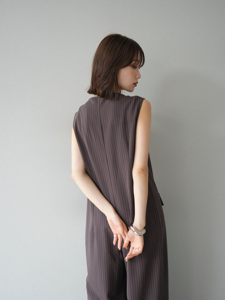 [予約]ストライプラップデザインオールインワン/ブラウン