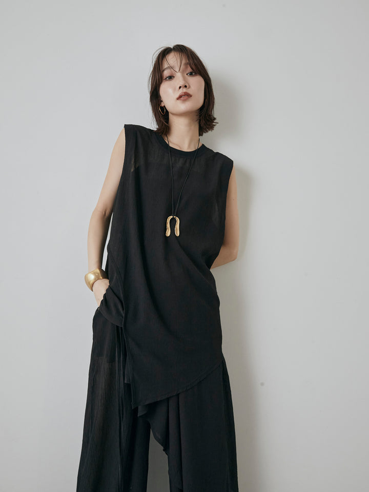 [予約]シアーワッシャーアシンメトリープルオーバー/ブラック