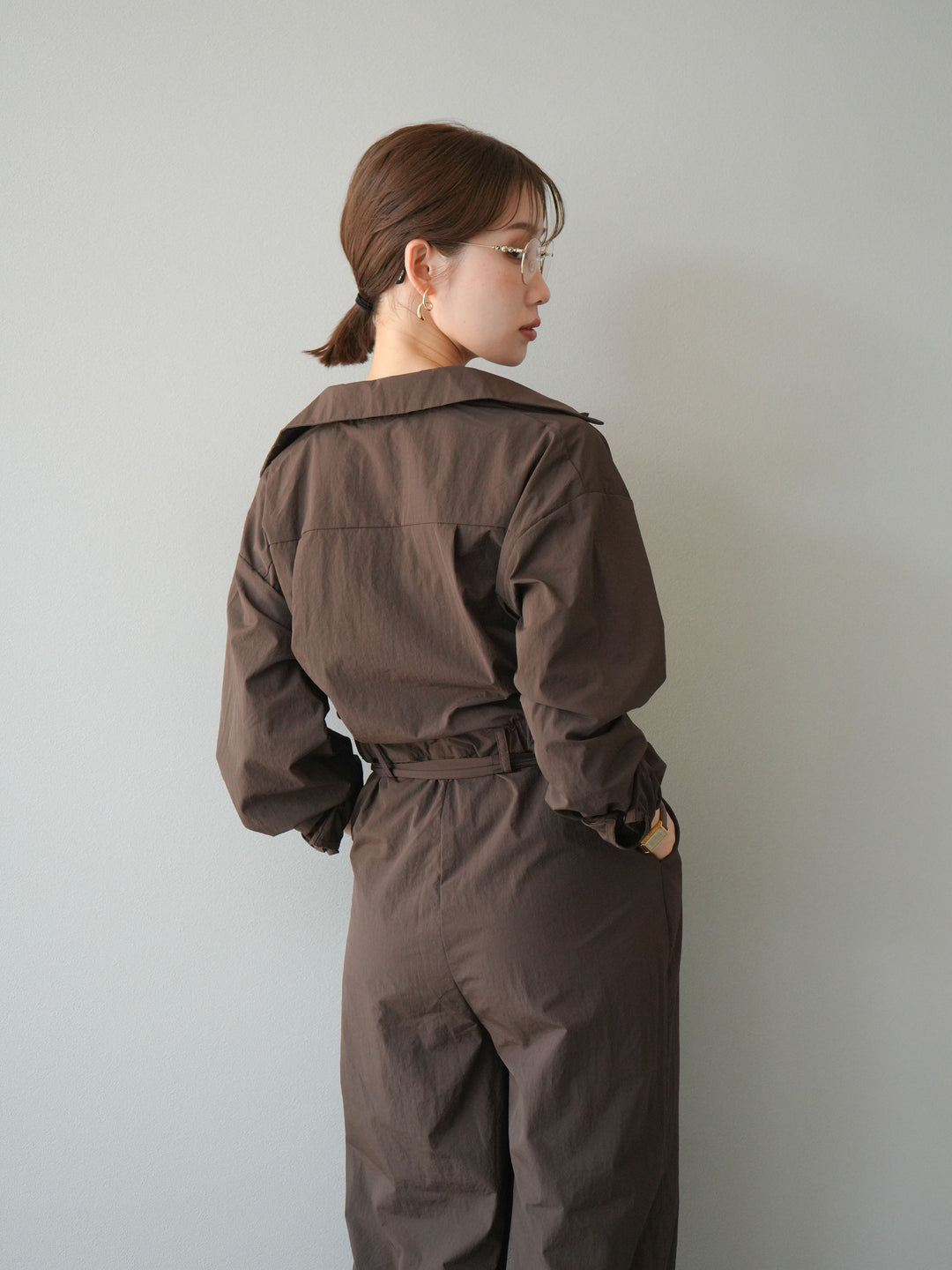 [予約]ナイロンジャンプスーツ/ブラウン