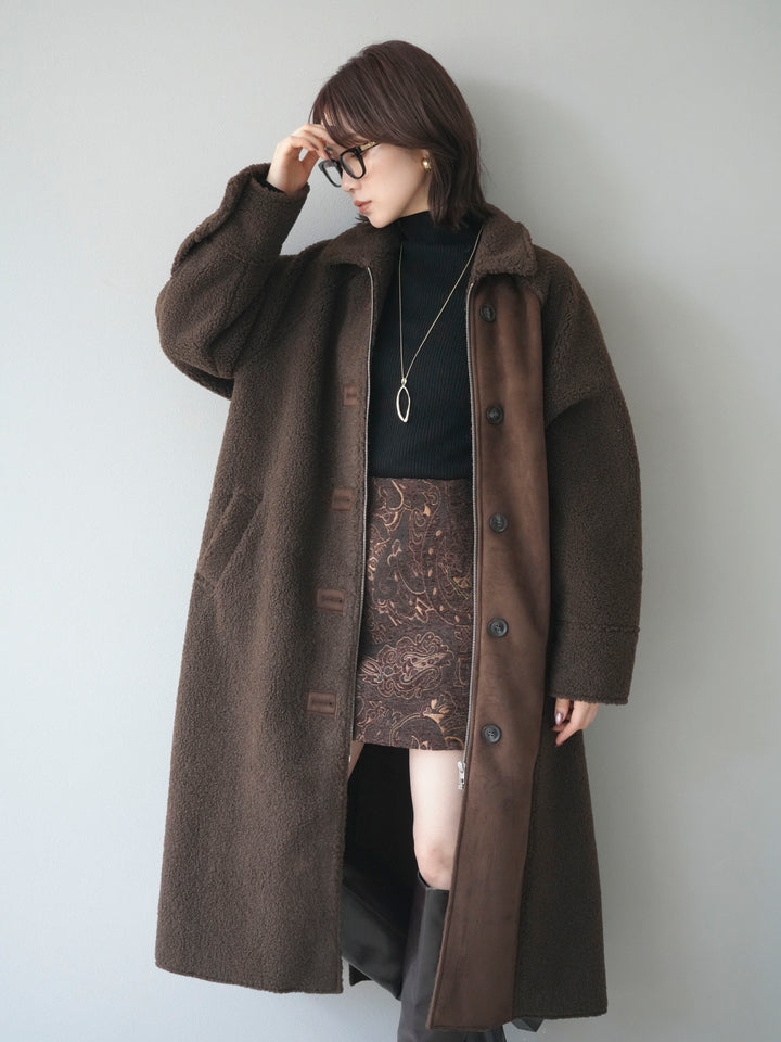 [予約]ボアxムートンロングコート/brown
