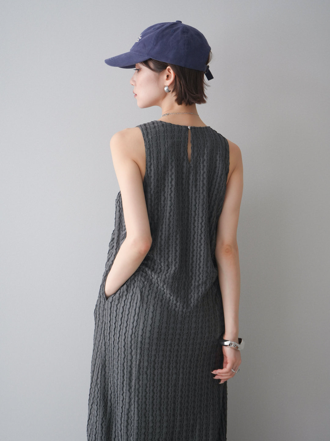 [予約]シャーリングジャガードノースリーブワンピース/gray