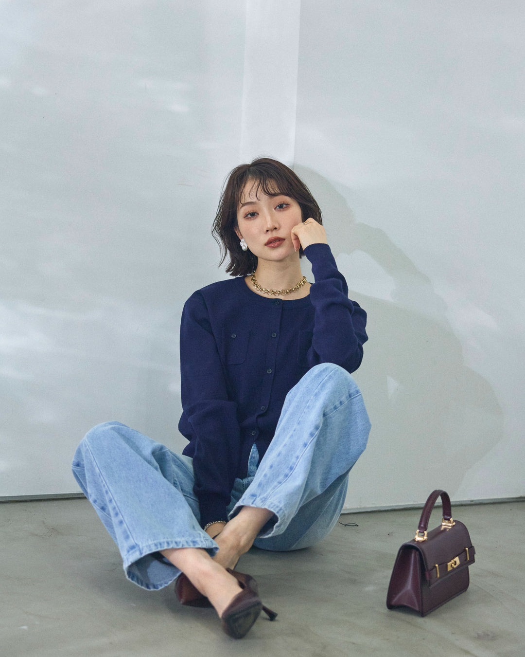 【Allure】[SET]ミニポケットニットカーディガン+ミニポケットニットカーディガン(2set)