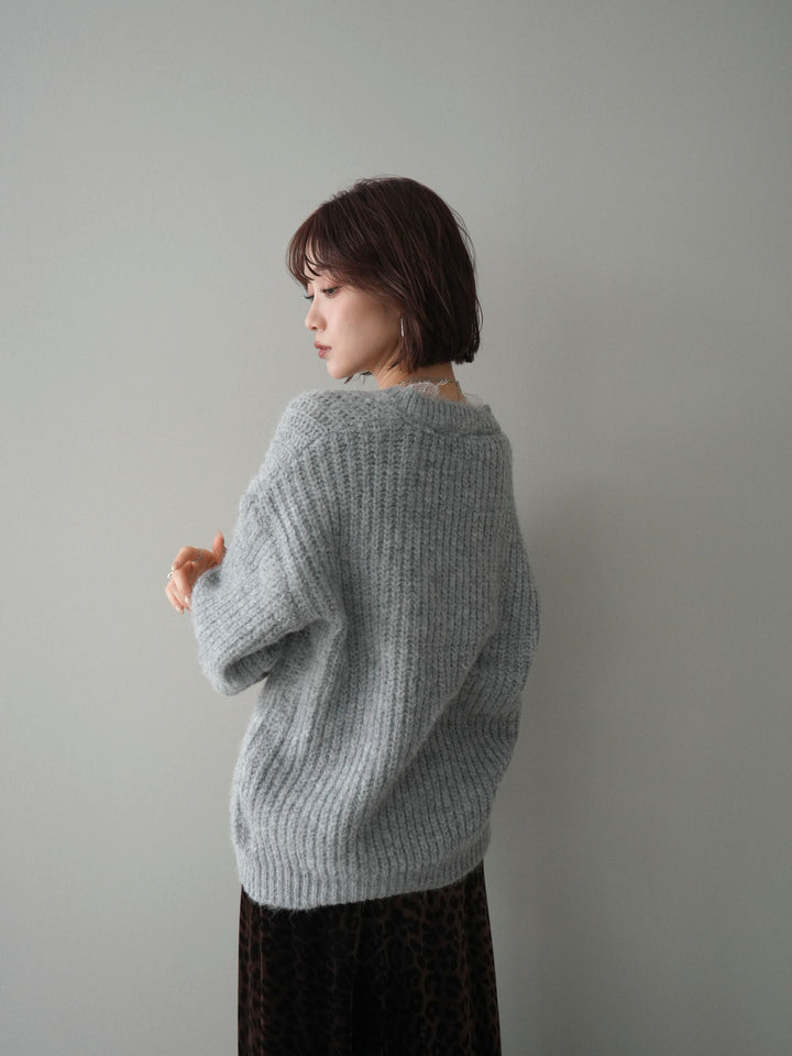 [予約]Vネックレースニットプルオーバー/gray