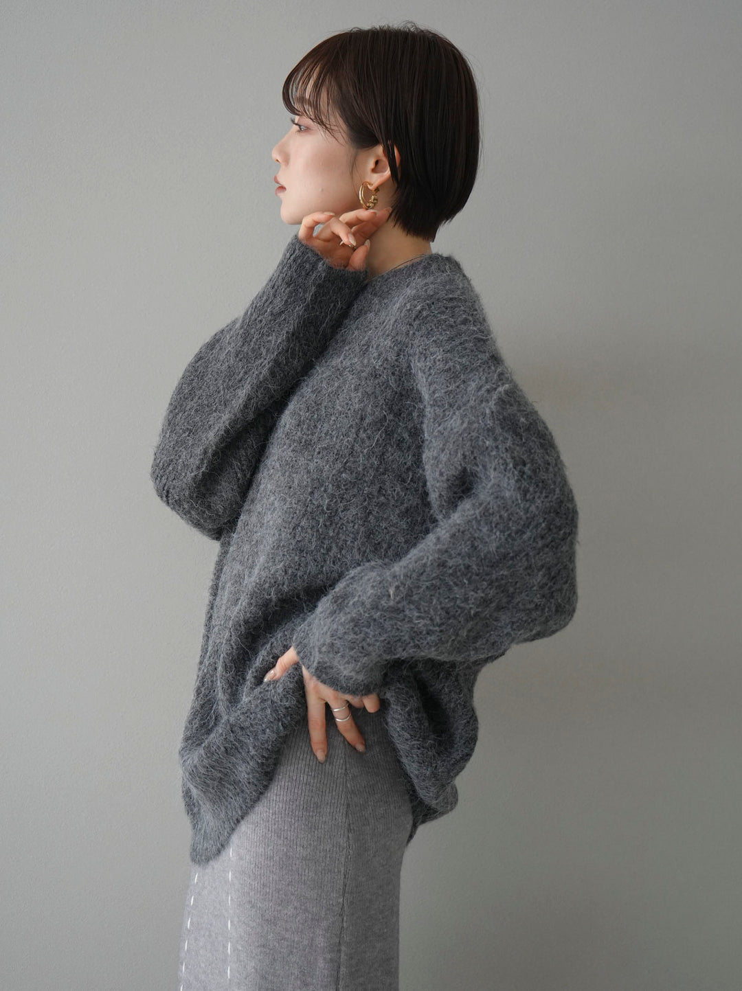 [Pre-order] Mixed yarn wool touch knit pullover/charcoal