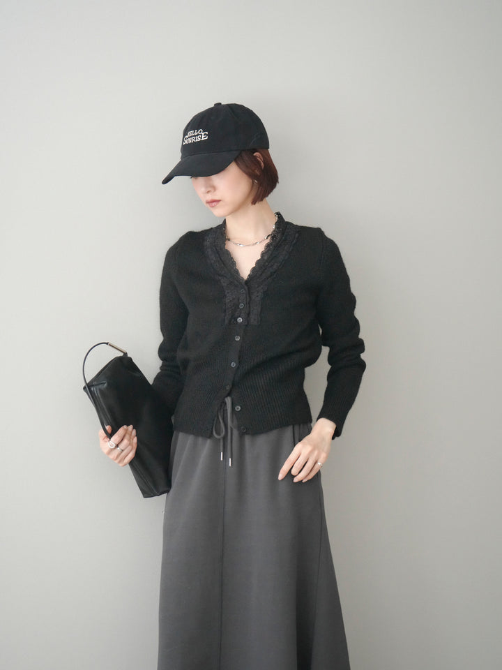 [SET]レースネックコンパクトニットカーディガン+選べるアクセセット(2set)