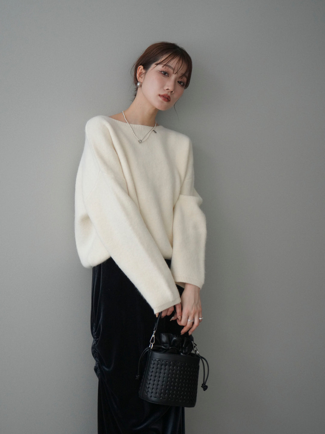 [予約]アンゴラタッチボートネッククロップドプルオーバー/ivory