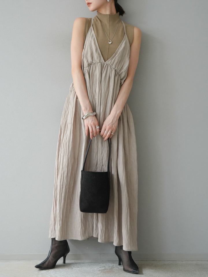 [予約]シボ加工シャイニーキャミワンピース/ベージュ
