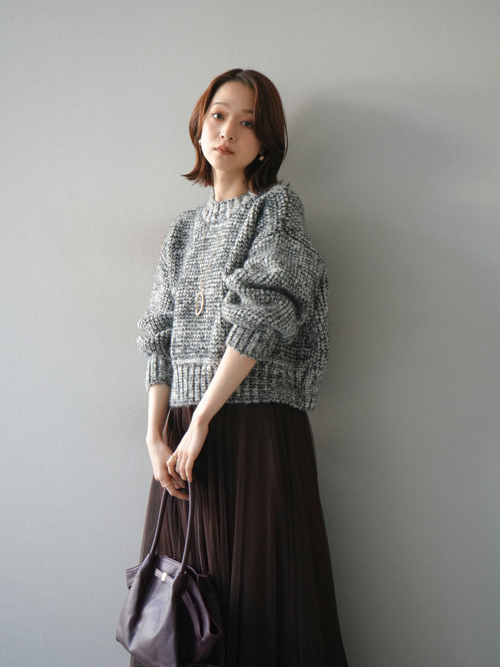 [予約]ボリュームスリーブミックスネップニットプルオーバー/gray