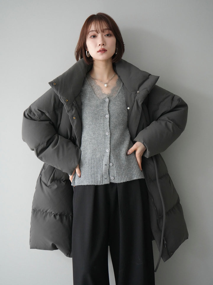 [20%オフ]スタンドカラーウエストベルトミドルダウンコート/gray