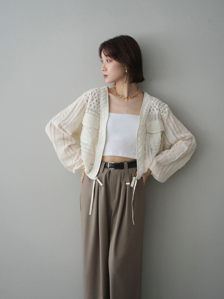 [SET]パッチワークシアーフリルブルゾン+選べるアクセセット(2set)