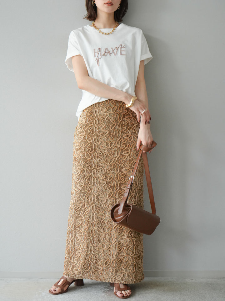 [予約]デザインロゴ刺繍Tシャツ/オフホワイト