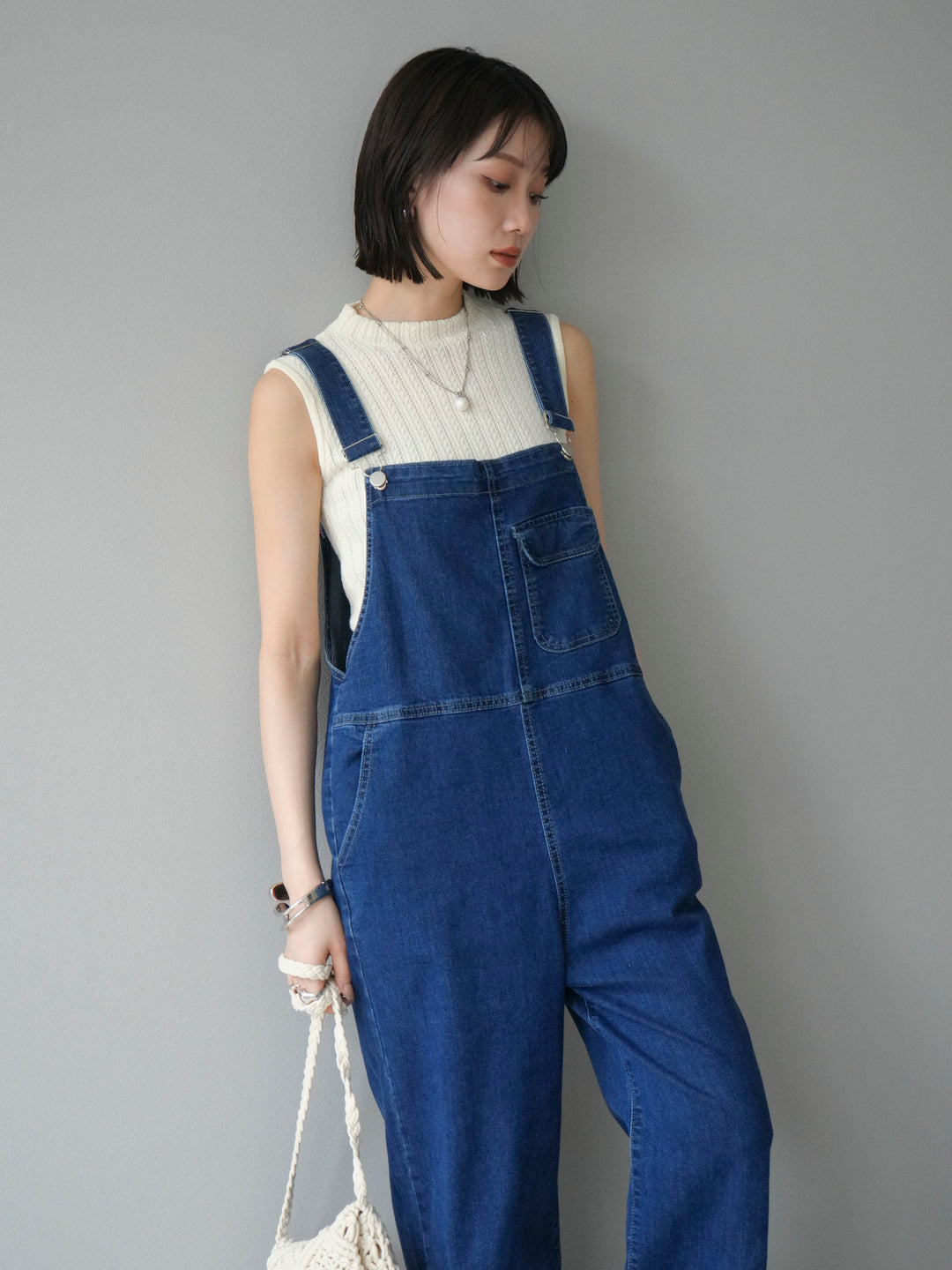 【預購】彈性牛仔寬褲/藍色