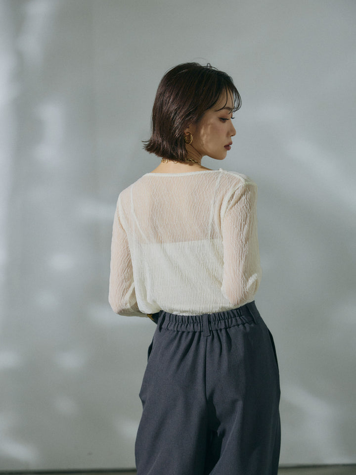 【Allure】[SET]ストレッチレースドレープトップス+アシンメトリーウエストタックパンツ(2set)