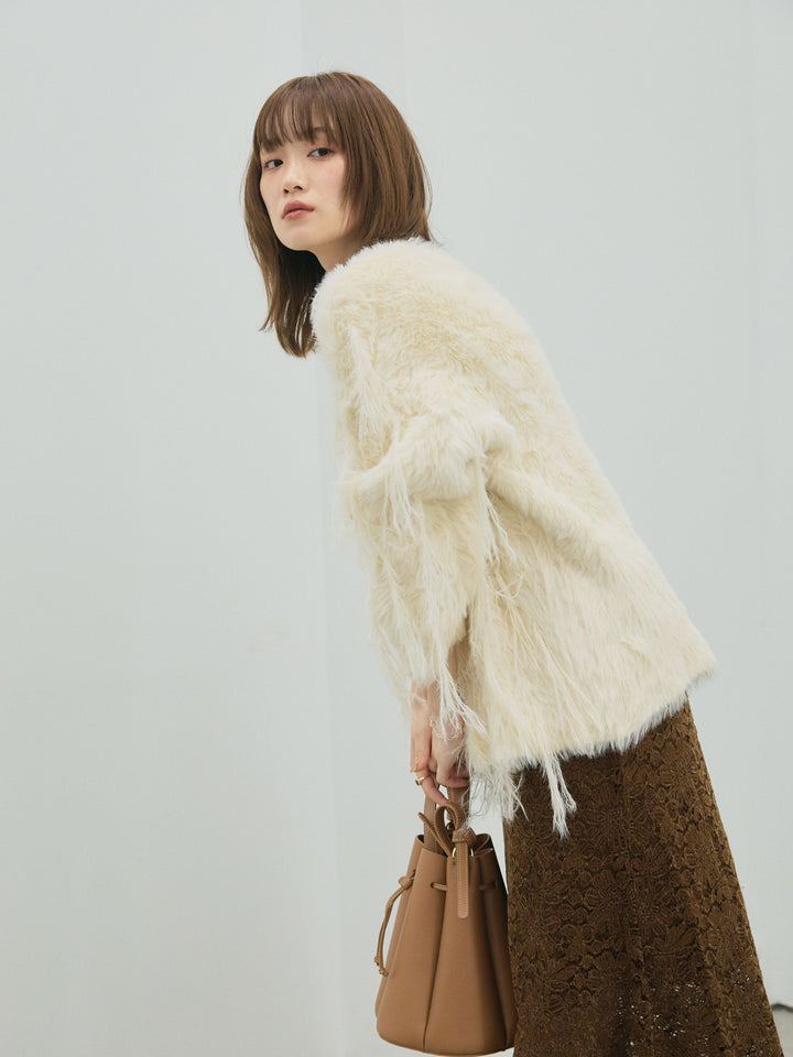 [予約]フェザーフリンジシャギーニットプルオーバー/beige