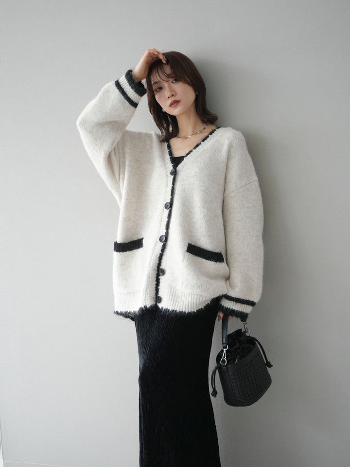 [予約]バイカラーラメニットカーディガン/ivory