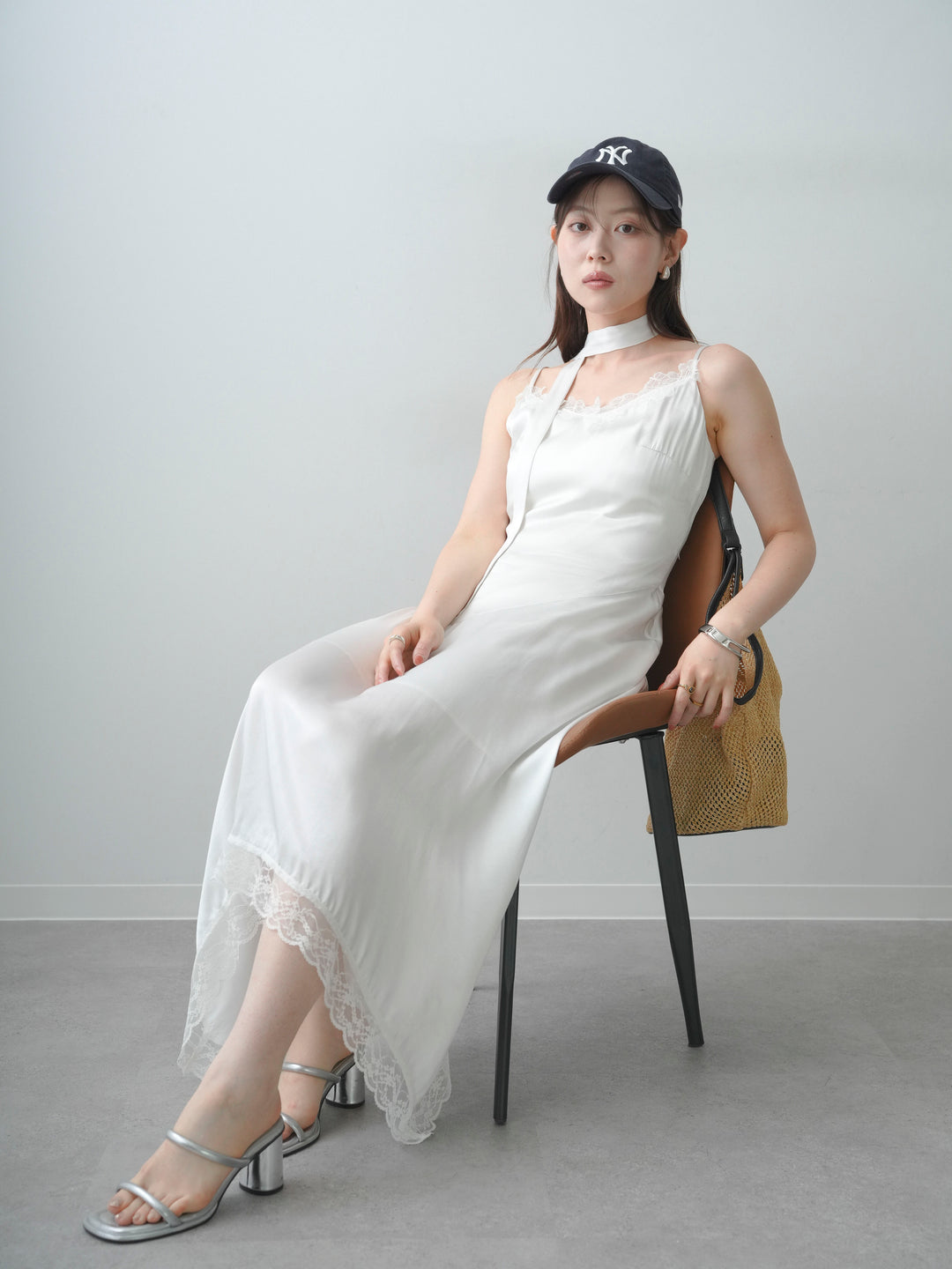 [予約]サテンドレープアシメキャミワンピース/ivory