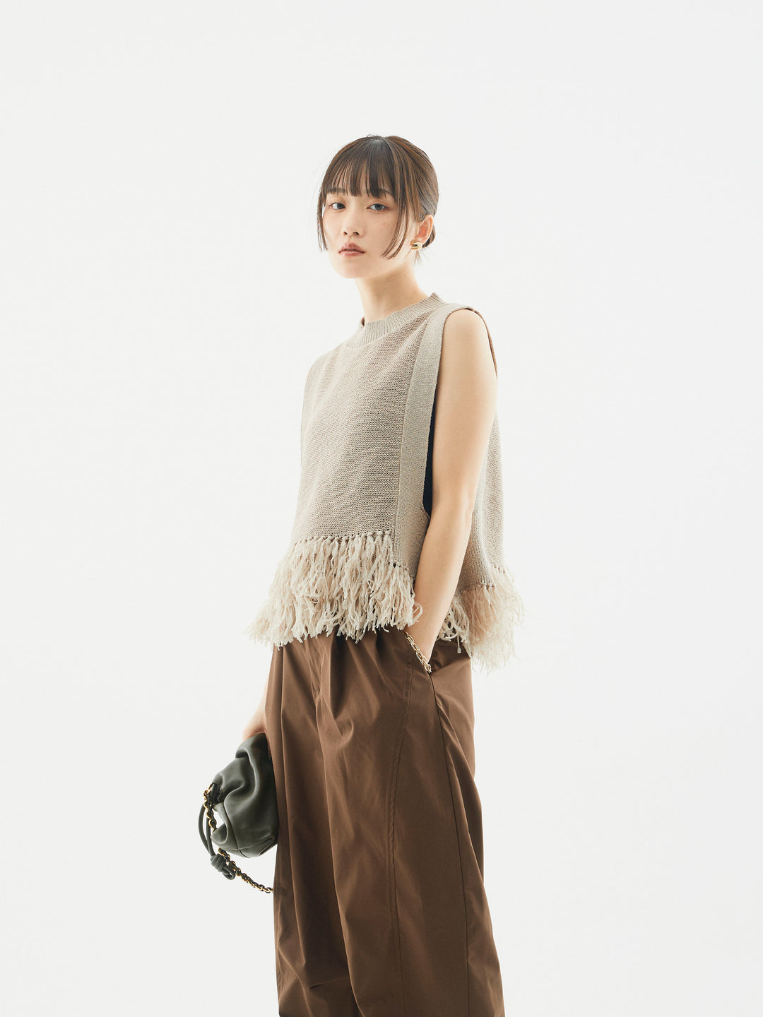 [予約]ラップデザインタックワイドパンツ/ブラウン