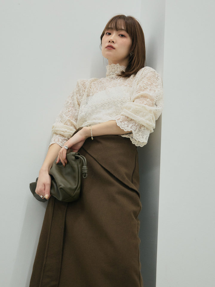 [予約]ハイネックレーストップス/ivory