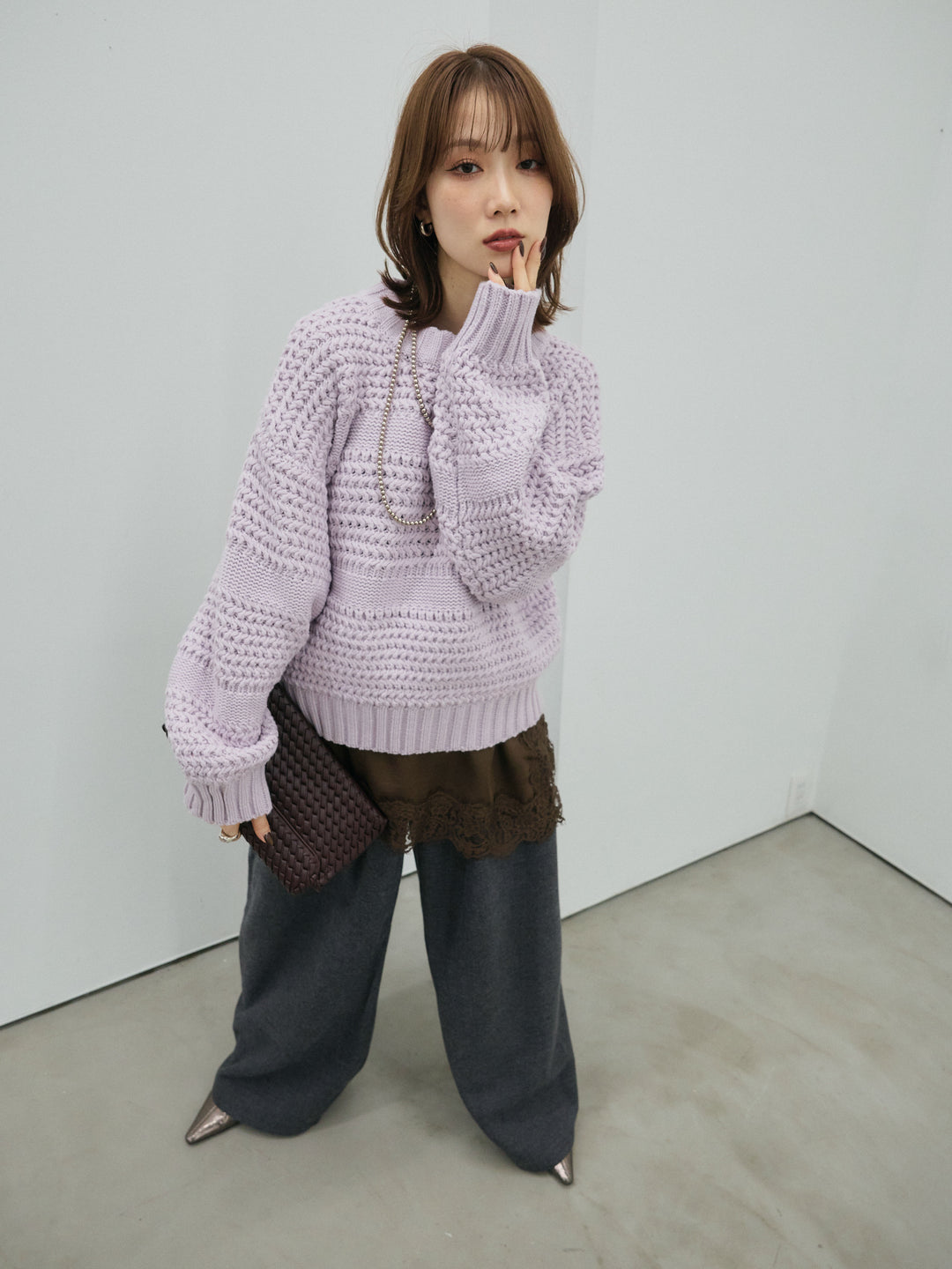 【Allure】[SET]ライン編みニットプルオーバー+ライン編みニットプルオーバー(2set)