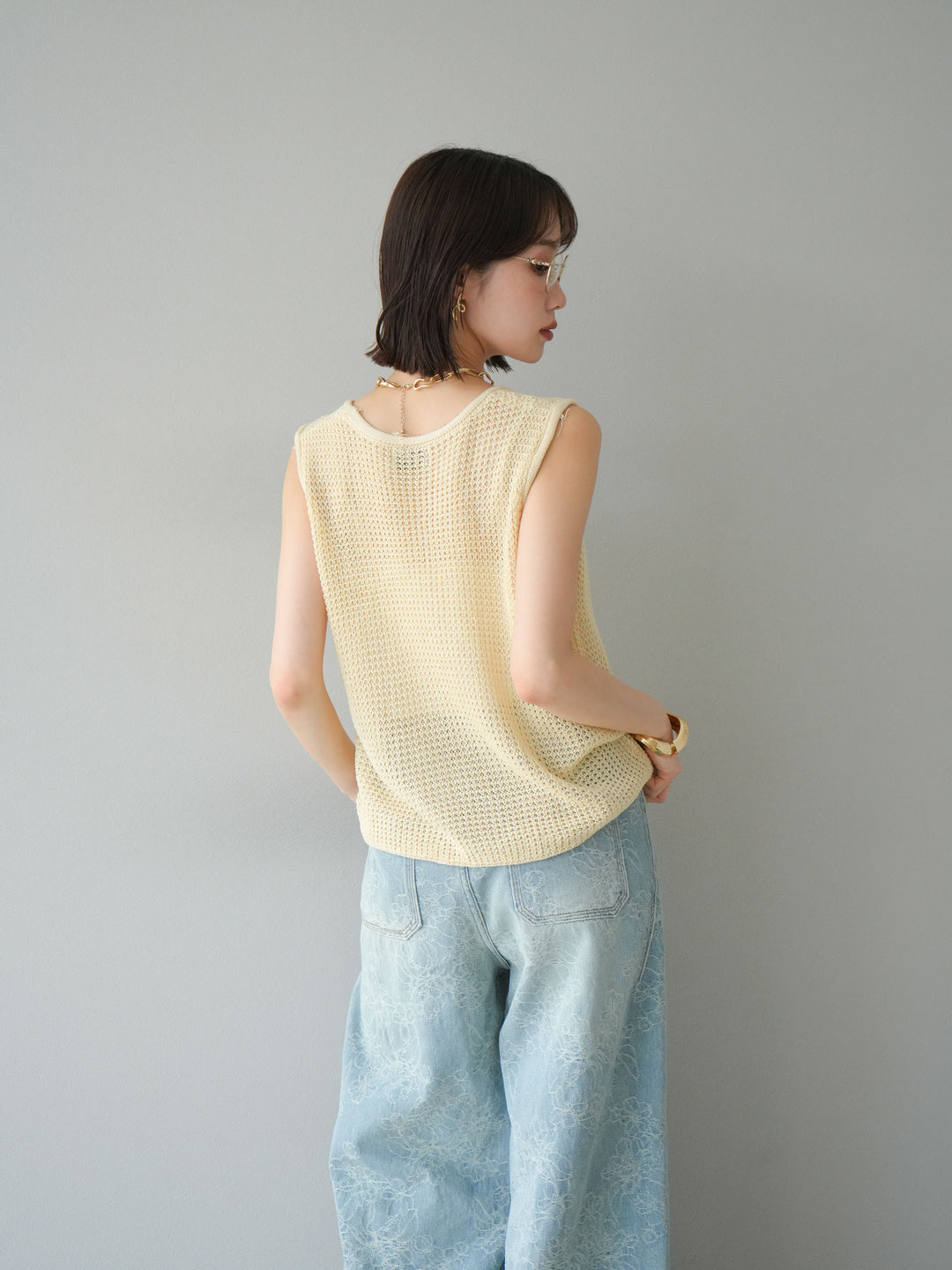 【預購】華夫格針織背心/黃色