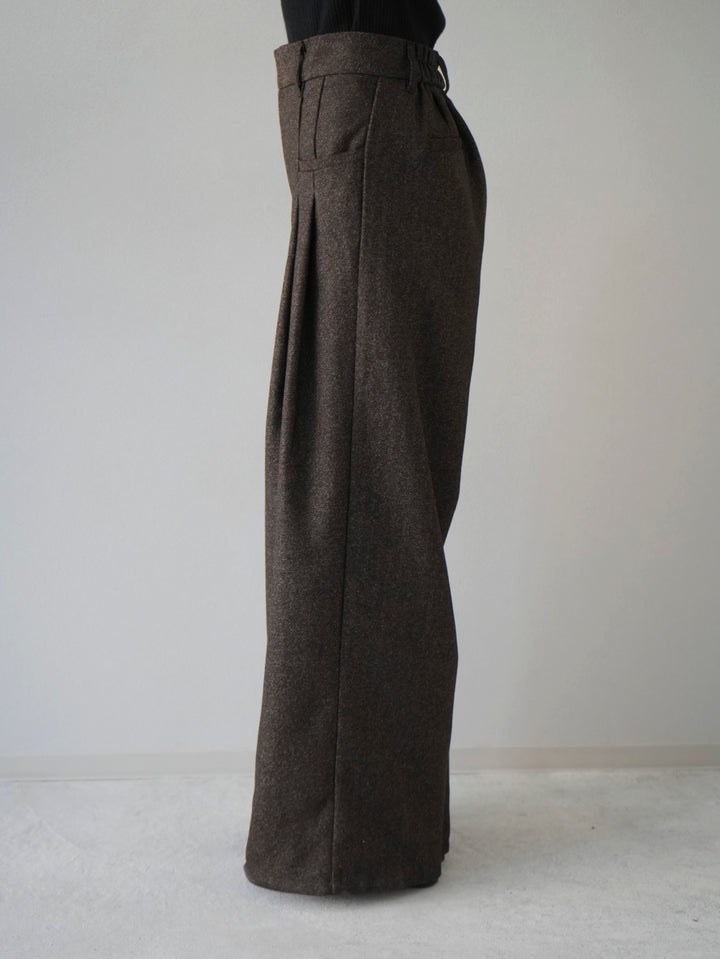 [Pre-order] Tweed double tuck wide pants/brown