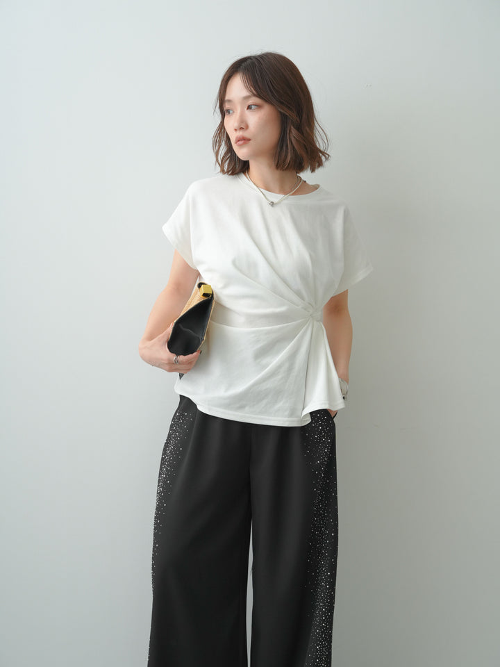 [SET]サイドノットTEE+ポーチベルト付サイドビジュータックワイドパンツ(2set)