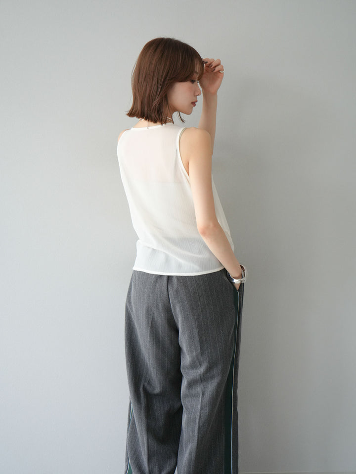 [予約]サイドラインストライプワイドパンツ/チャコール