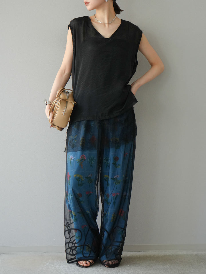 [予約]レースレイヤードオーガンジートップス/ブラック