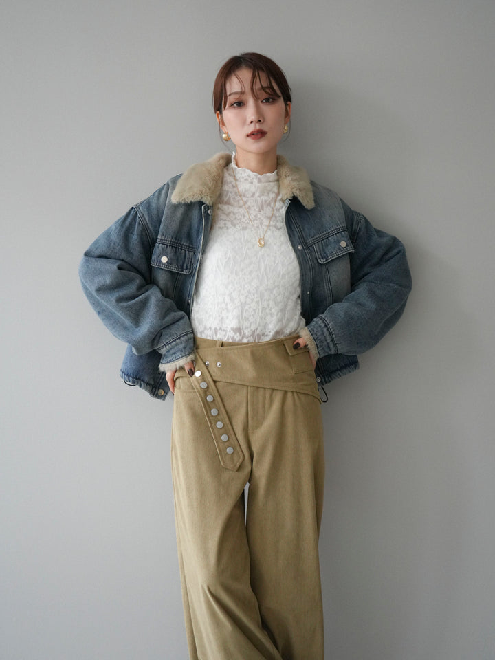 [予約]デニム×ファーステンカラーショートジャケット/lightblue