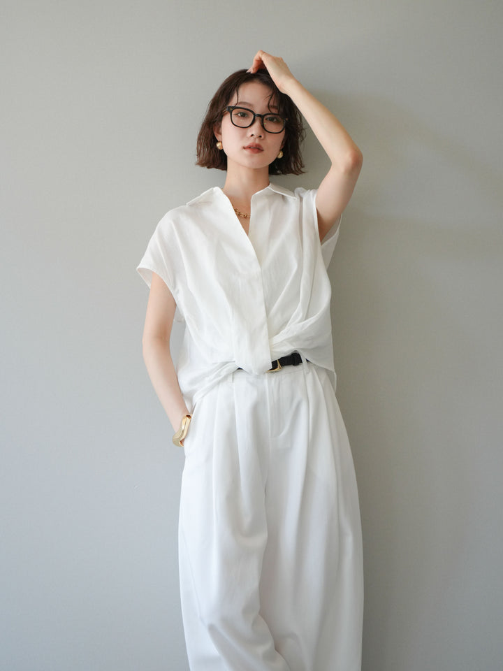 [SET]フレンチツイストドレープシャツ+サイドベルトバルーンワイドパンツ(2set)
