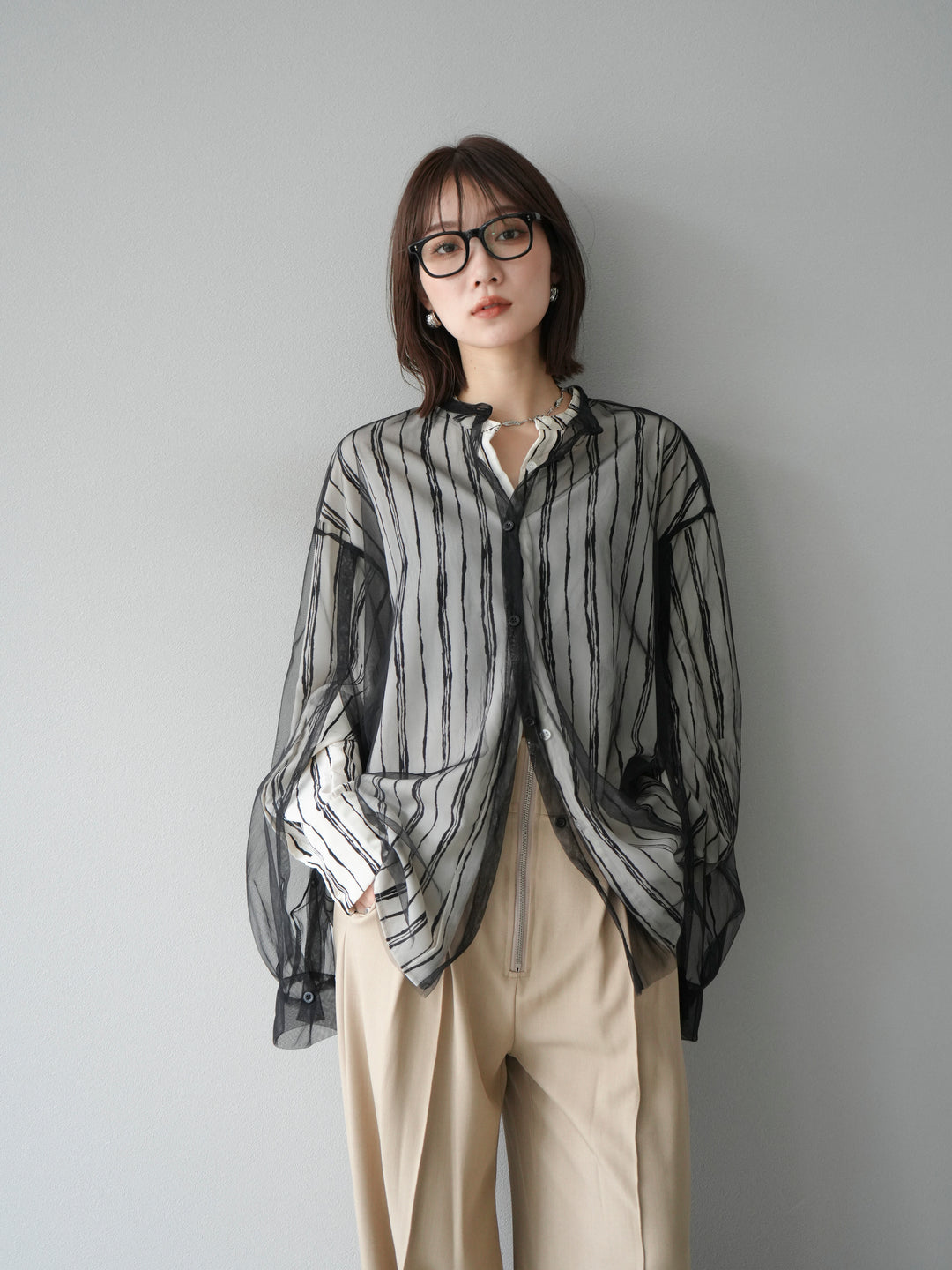 [予約]2WAYスリーブチュールシャツ/ブラック