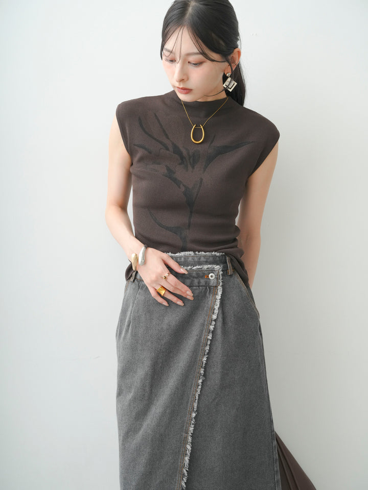 [予約]ビッグフラワーフレンチニットトップス/brown