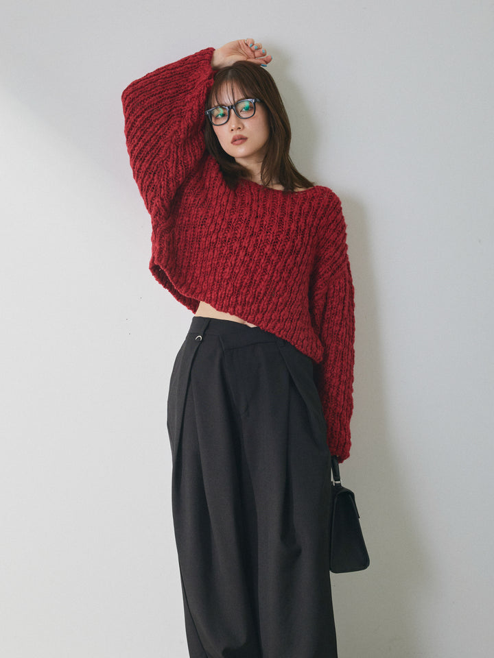 [予約]クロップドチャンキースラブニットプルオーバー/red